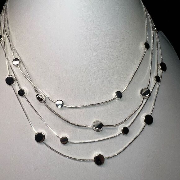 Multi Layer Silver‎ Tone Silver Disc Station Necklace - Picture 10 of 10